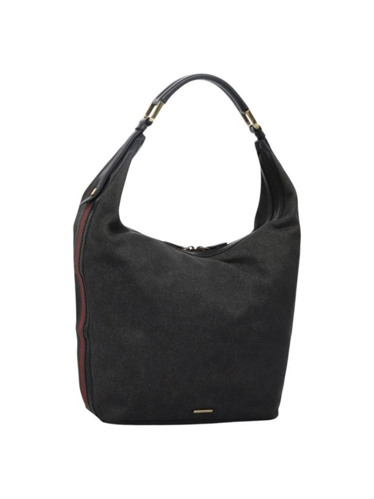 Authentic Gucci Web Sherry Line Shoulder Bag Denim Black Red Green 73884